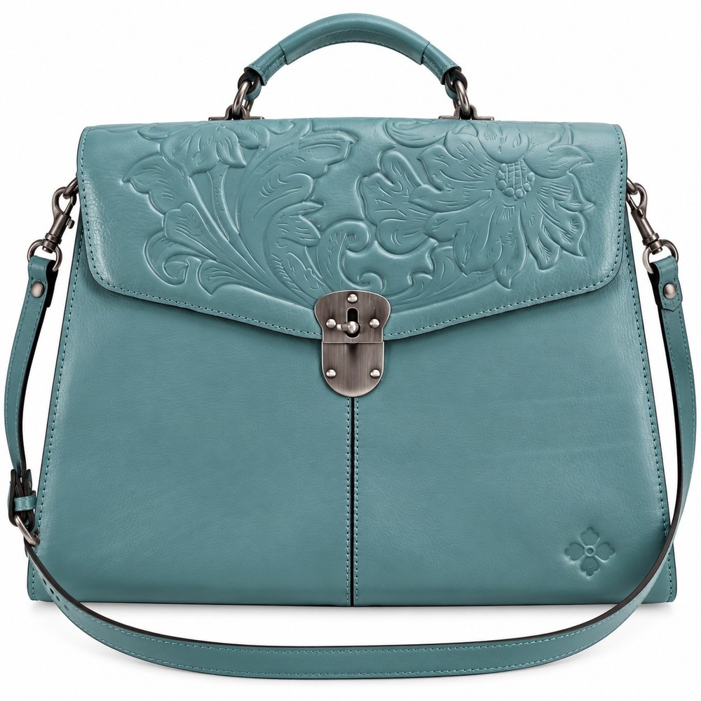 Patricia Nash Leather Brailes Portfolio Satchel Blue Grass
